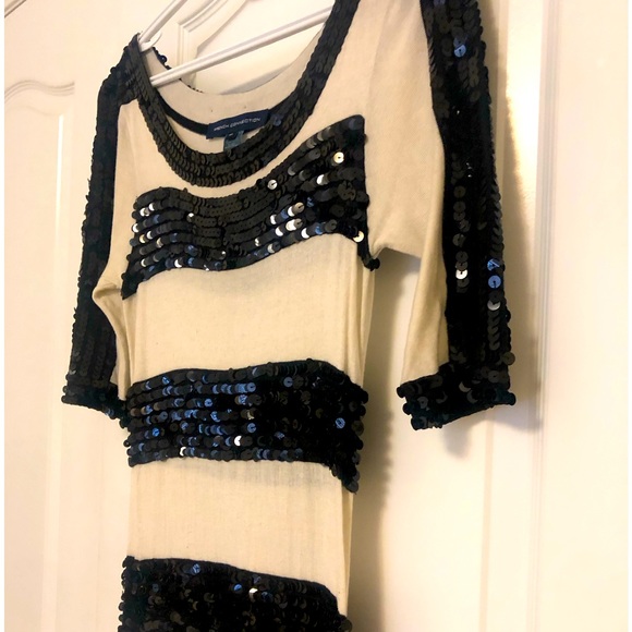 DEAL!!Vintage look cream, black sequins striped fun dress, 10 but fits like 8/6 - Picture 6 of 6